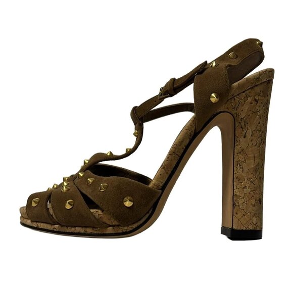 GUCCI - Brown Gold Suede Women's Sandals 148-061625 - Picture 1 of 6